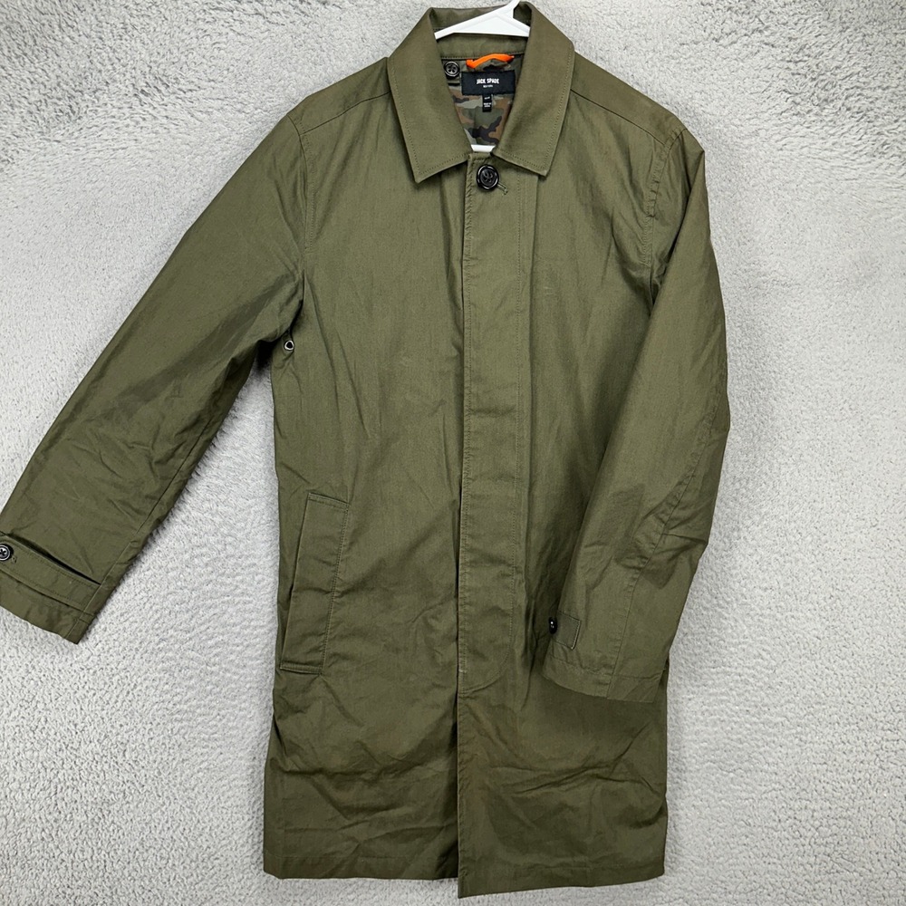 Jack Spade New York Mens Trench Coat Jacket XS Olive Green Long Button Closure